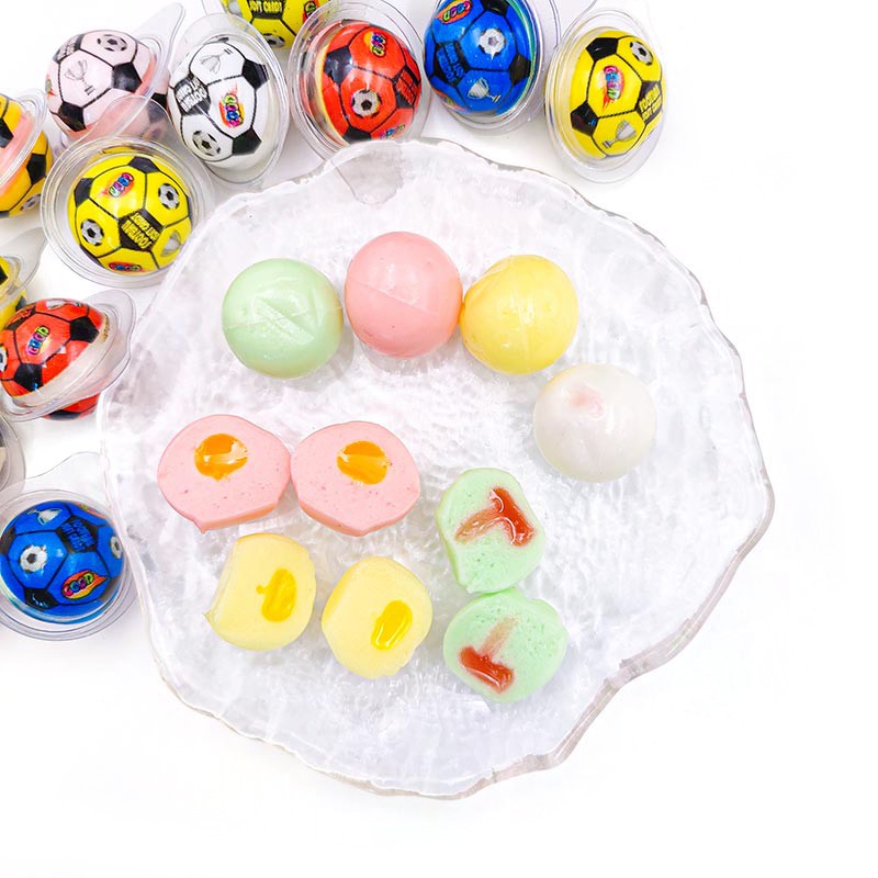 Wholesale Custom Sweet Sports Football Shape Soft Gummy Candy Fill Jam