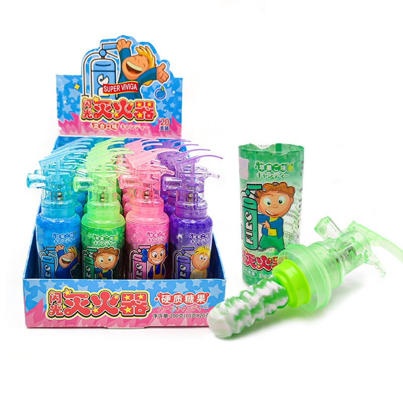 China Shantou Colorful Fire Extinguisher Shape Rotating Sweet Fruity Hard Candy Toy With Kids