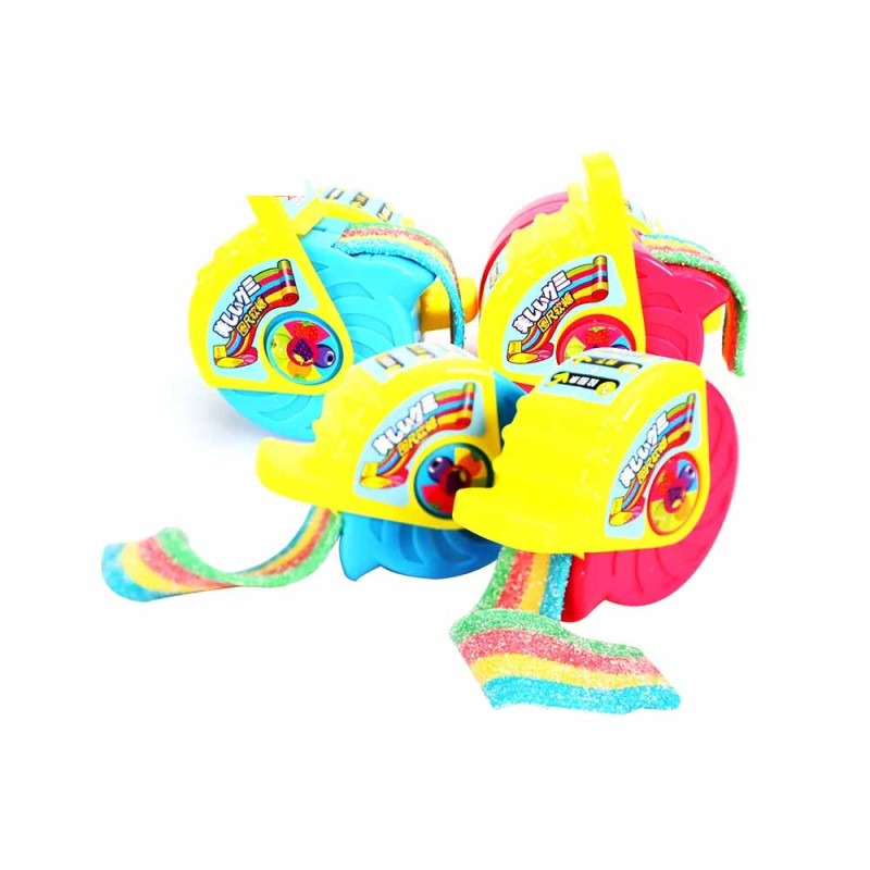 Wholesale rainbow Sugar Coated Fruit Flavor Sour Belt Fruit Roll up Soft Gummy Candy and Sweets