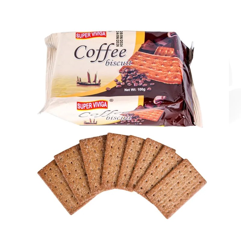 Superviviga 100g Crispy Coffee Biscuit Cracker Sweet Sugar Wafer in Sachet Packaging