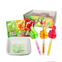 Sweet Fruity Thumb Neon Fluorescent Lollipop with Sour Popping Candy