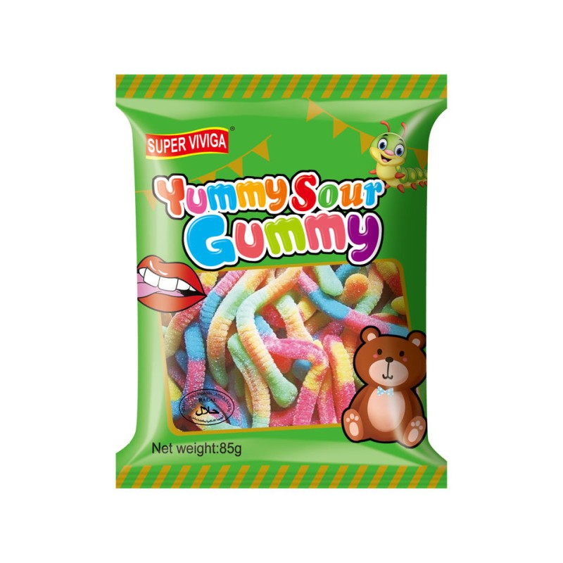 OEM Colorful Sugar Coated Sour Worm Jelly Gummy Candy