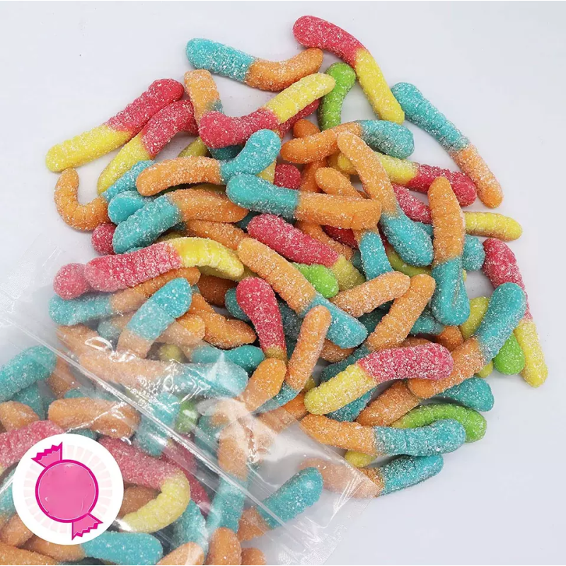 OEM Colorful Sugar Coated Sour Worm Jelly Gummy Candy
