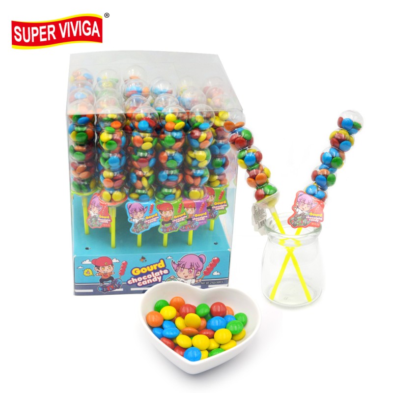 Halal Gourd Shaped Lollipop Toy Candy With Colorful Sweet Crispy Chocolate Bean