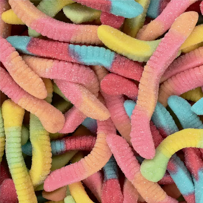 OEM Colorful Sugar Coated Sour Worm Jelly Gummy Candy