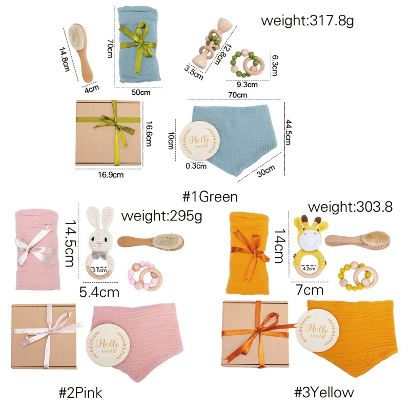 Newborn Baby Gift Box Manufacturer - with Cotton Blanket Rattle Teether Brush Milestone Card Reveal Set