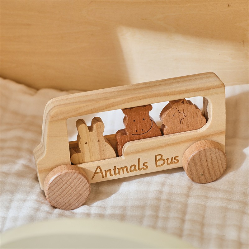 Wooden Bus Toy Manufacturer - Unisex Montessori Car Early Educational Animal Cognition Games Wholesale