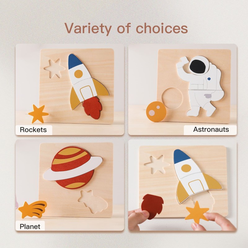 Wooden Puzzle Toy Manufacturer - Musical Planet Astronaut Rocket Nesting for 2-4 Years Unisex