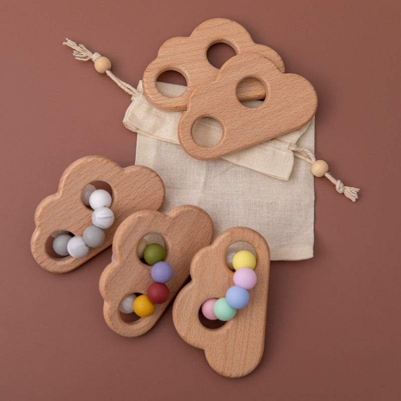 Wooden Teether Toy Manufacturer - DIY Beech Double Hole Cloud Shaped Pendant Necklace for Baby