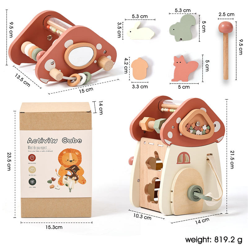 Wooden Activity Cube Manufacturer - Montessori Mushroom 5 in 1 Learning Educational for 0-36 Months