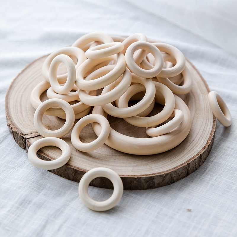 Wooden Teething Rings Manufacturer - Natural Unfinished 40mm/50mm/56mm/70mm/98mm Baby Teether DIY