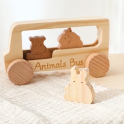 Wooden Bus Toy Manufacturer - Unisex Montessori Car Early Educational Animal Cognition Games Wholesale