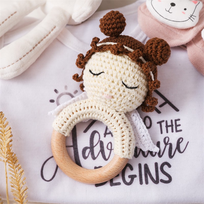 Baby Teethers Manufacturer - Unisex Soft Cute Angel Design Wooden Crochet Rattle