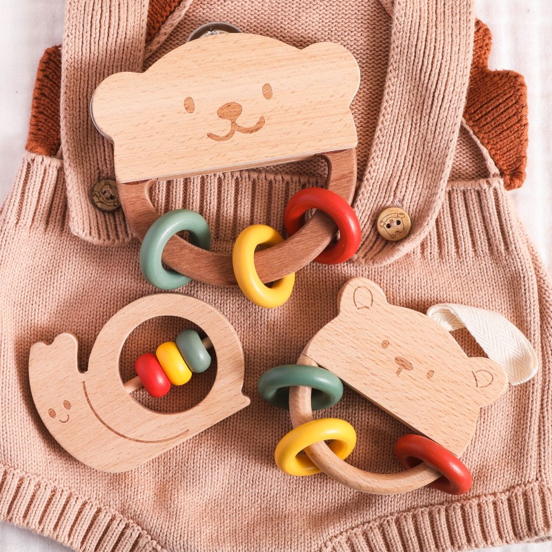 Wooden Rattle Set Manufacturer - Adorable Bear Snail Infant Early Development Aid Baby Rattles