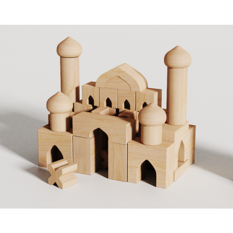 Wooden Mosque Playhouse Set Manufacturer - Modern Construction Toy with 40 Pieces Educational Historical Buildings DIY