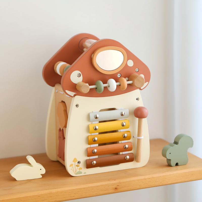 Wooden Activity Cube Manufacturer - Montessori Mushroom 5 in 1 Learning Educational for 0-36 Months