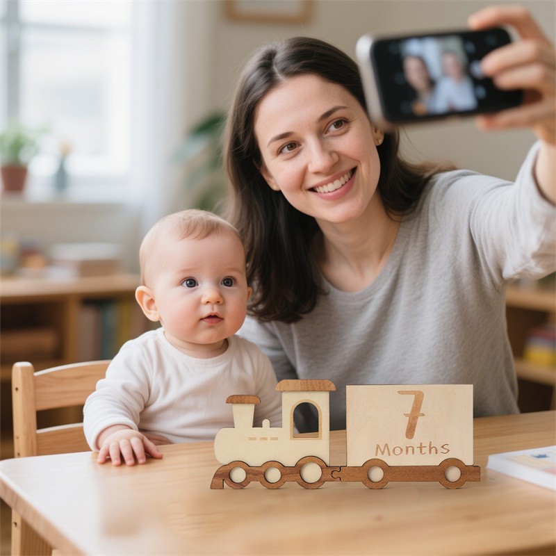 Wooden Milestone Box Manufacturer - Customizable Cute Unique Train for Baby OEM/ODM