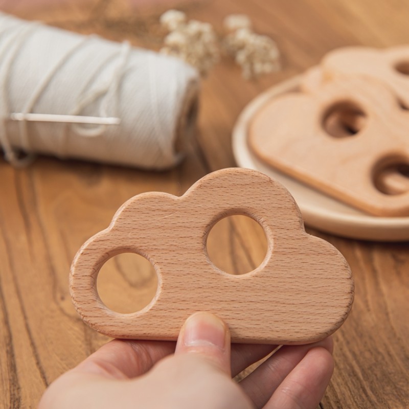 Wooden Teether Toy Manufacturer - DIY Beech Double Hole Cloud Shaped Pendant Necklace for Baby