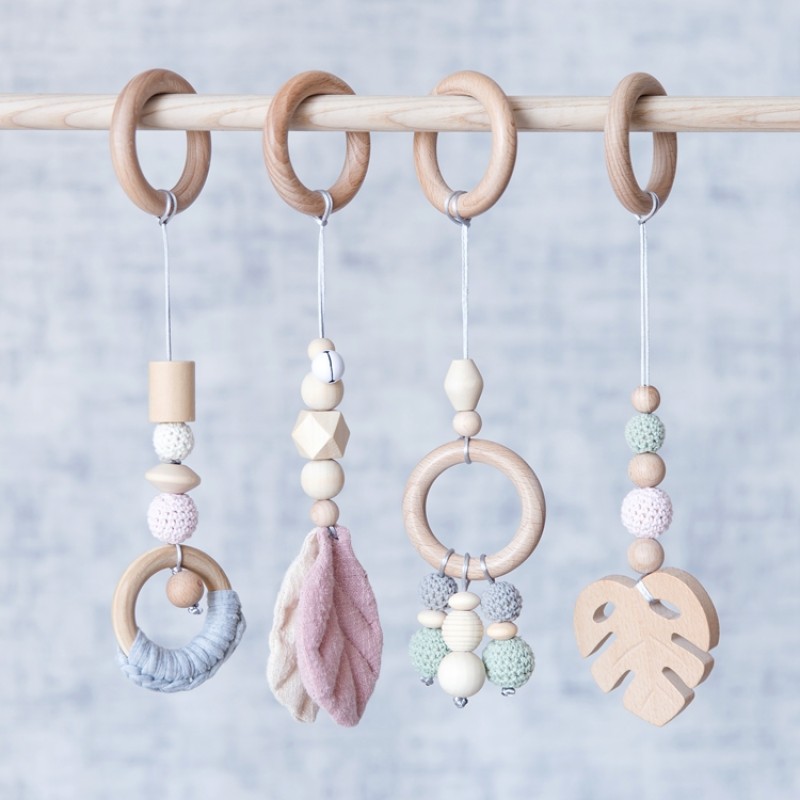 Baby Sensory Toy Manufacturer - Customized Four-Piece Fitness Natural Beech Wood Turtle Leaf Soft Toy