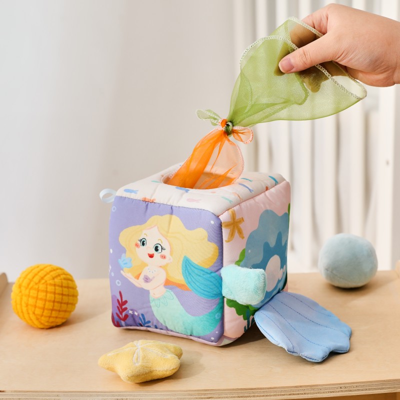 Baby Sensory Toy Manufacturer - CE Certified Tissue Box Soft Fabric Quiet with Mirror Montessori