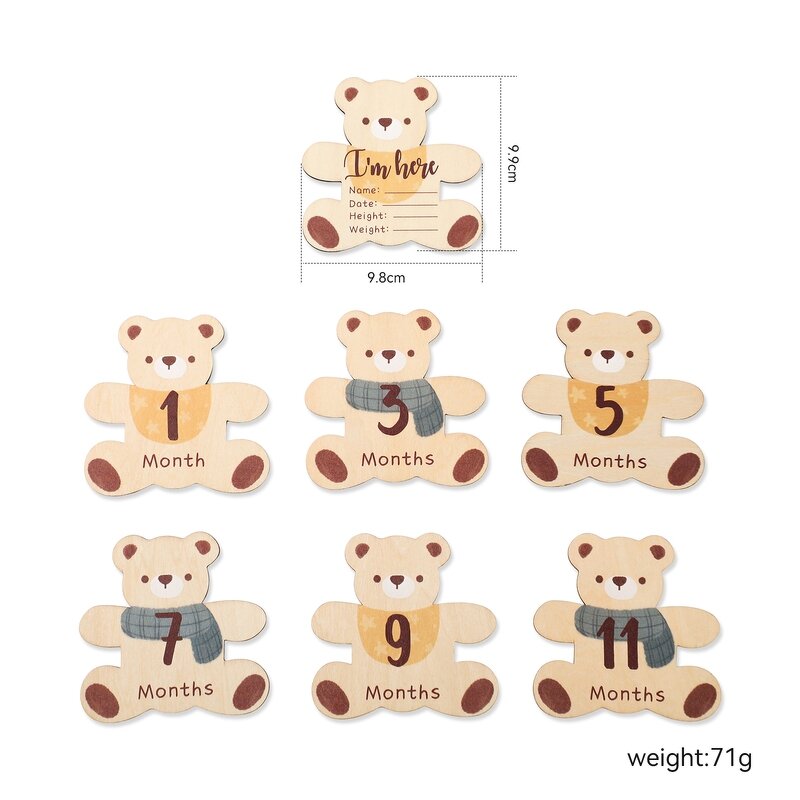 Wooden Commemorative Card Manufacturer - Bear Baby Growth Monthly Souvenir Gift