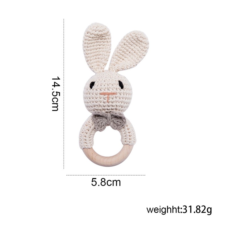 Crochet Rattle Teether Manufacturer - Animal Bunny Rabbit Wooden Shaking Bell Handcraft Soft Handbell