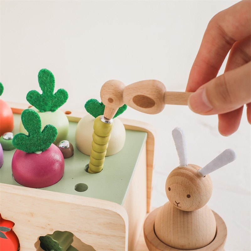Wooden Vegetable Cognition Toy Manufacturer - Montessori Colorful Beech Wood Building Blocks Featuring Bus Car