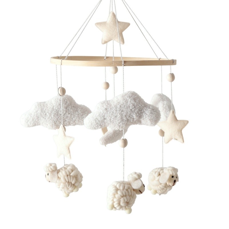 Crib Bell Plush Decoration Manufacturer - Cute Teddy Fleece Alpaca with Wooden Frame Sleeping Toy Hanging