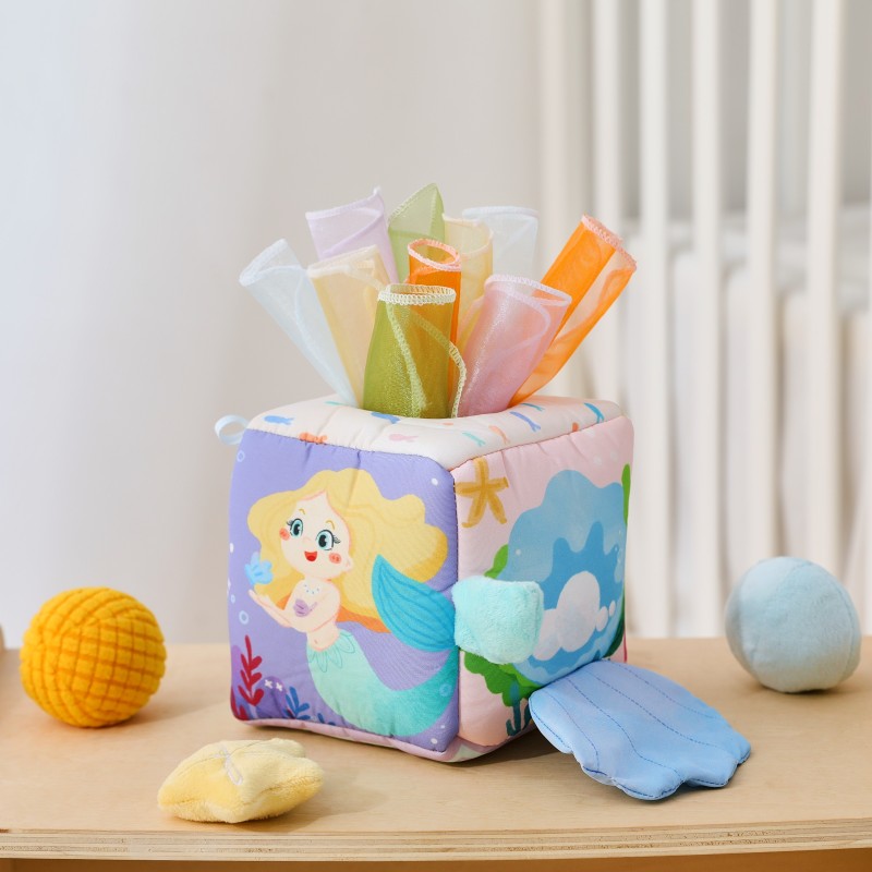 Baby Sensory Toy Manufacturer - CE Certified Tissue Box Soft Fabric Quiet with Mirror Montessori