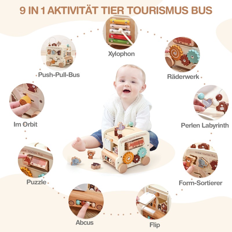 Wooden Activity Cube Manufacturer - Montessori 5-in-1 for Toddlers 1-3 Cognitive Early Educational