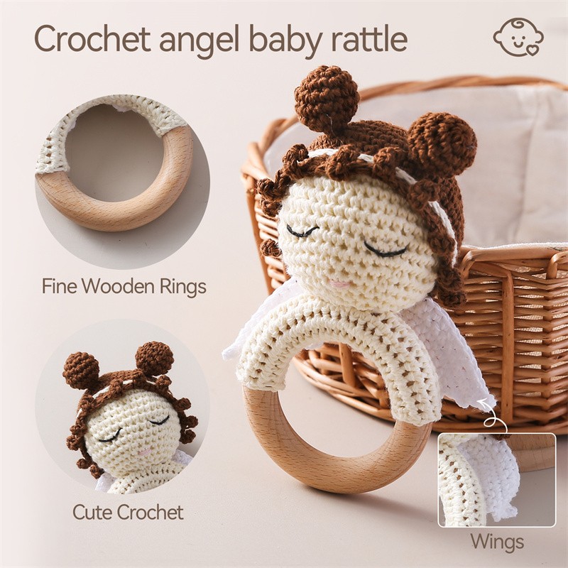 Wooden Crochet Baby Toy Manufacturer - High Quality Customizable Angel Cute Soft Animal Rattle Sensory