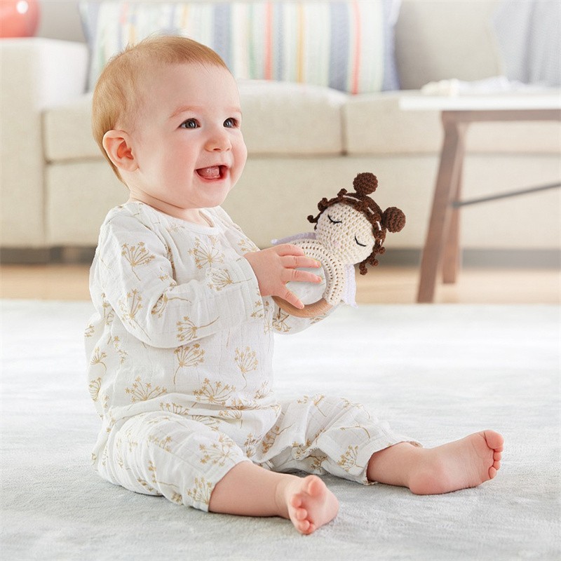 Baby Teethers Manufacturer - Unisex Soft Cute Angel Design Wooden Crochet Rattle