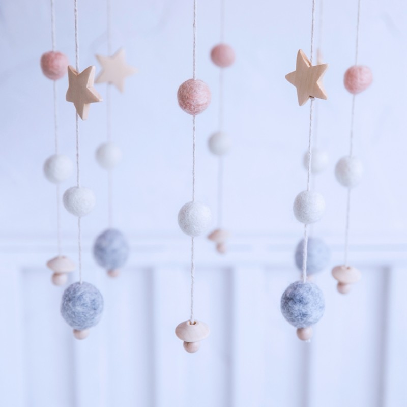 Felt Ball Wind Chime Manufacturer - Handmade Wooden Star Baby Mobiles Bed Bell Cradle Decoration for Stroller