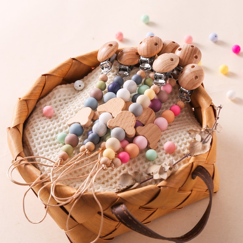 Baby Pacifier Clips Manufacturer - Food Grade Silicone Floral Cartoon Round Shape with Chain for Feeding