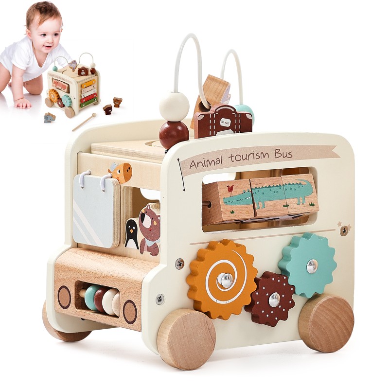 Wooden Bus Toys Manufacturer - Montessori Educational Multi Functional Baby Intelligence Developing 0-6 Years