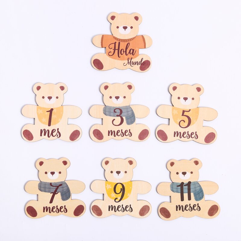 Wooden Commemorative Card Manufacturer - Bear Baby Growth Monthly Souvenir Gift