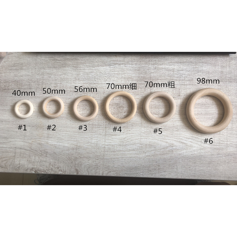 Wooden Teething Rings Manufacturer - Natural Unfinished 40mm/50mm/56mm/70mm/98mm Baby Teether DIY