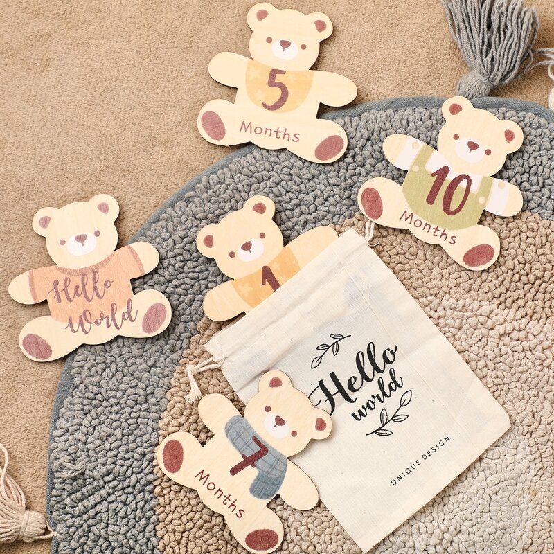 Wooden Commemorative Card Manufacturer - Bear Baby Growth Monthly Souvenir Gift