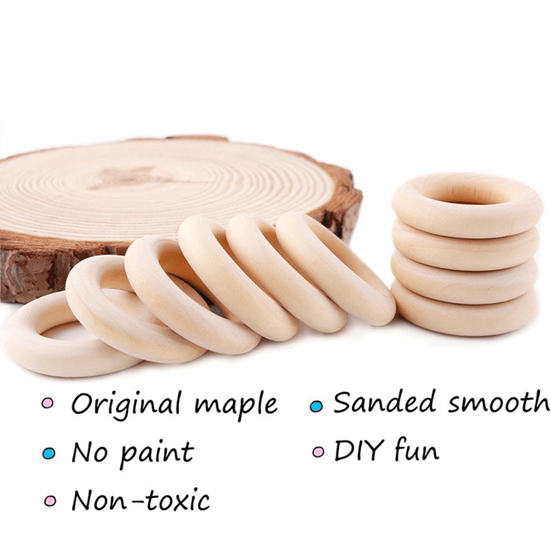 Wooden Teething Rings Manufacturer - Natural Unfinished 40mm/50mm/56mm/70mm/98mm Baby Teether DIY