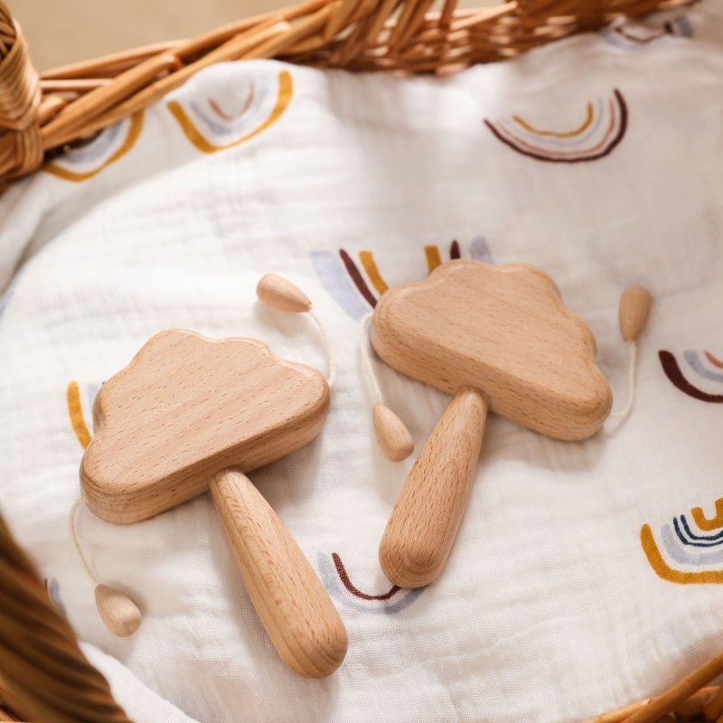 Baby Teethers Manufacturer - New Sale Natural Wood Wooden Cloud Design Soft Silicone Cloth Ring Toy