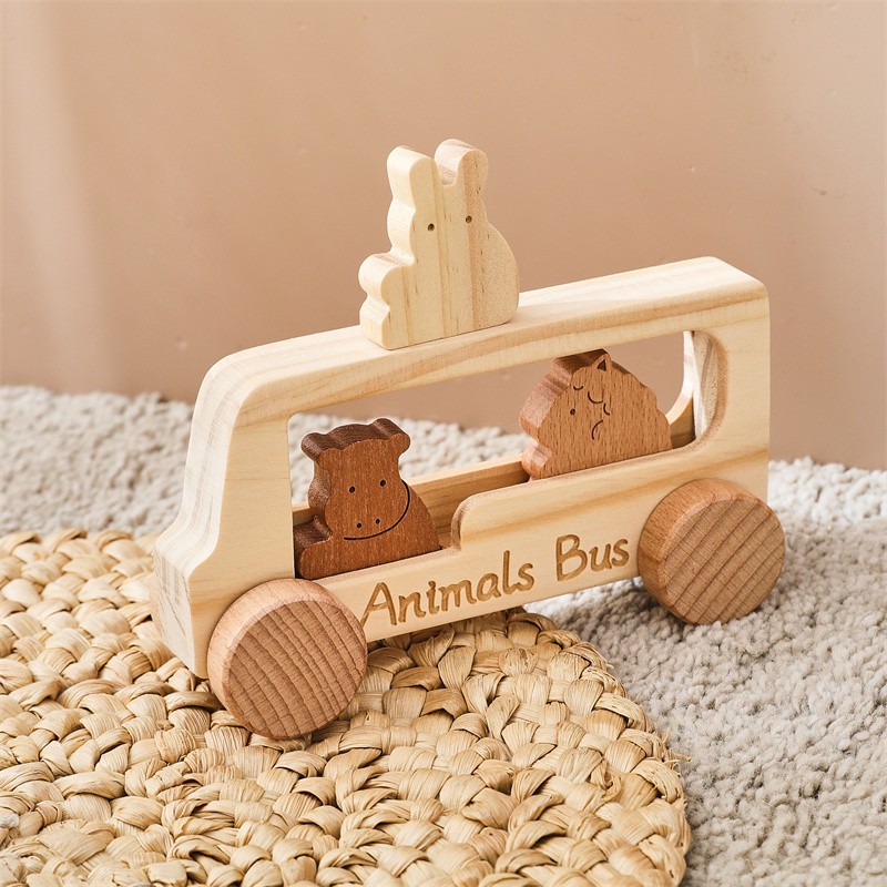 Wooden Bus Toy Manufacturer - Unisex Montessori Car Early Educational Animal Cognition Games Wholesale