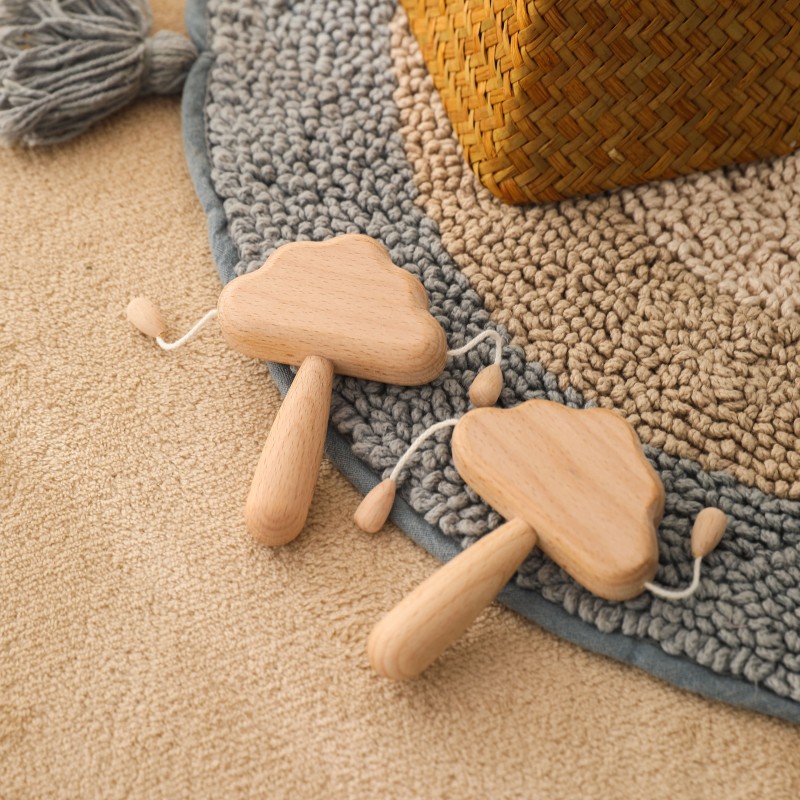 Baby Teethers Manufacturer - New Sale Natural Wood Wooden Cloud Design Soft Silicone Cloth Ring Toy