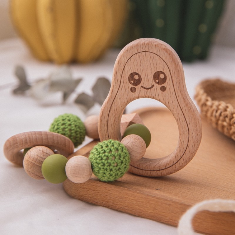 Wooden Teether Bracelet Manufacturer - Wholesale Food Grade Avocado Crochet Rope Rattle Toys
