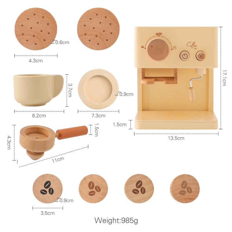 Wooden Coffee Machine Toy Set Manufacturer - Preschool Pretend Play Kitchen for Kids Unisex