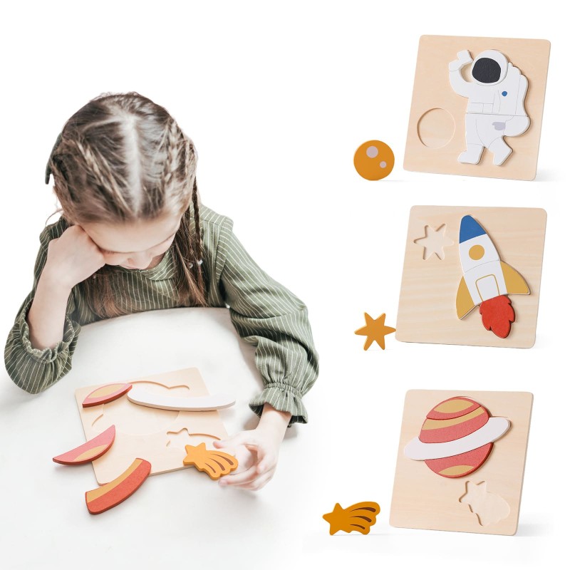 Wooden Puzzle Toy Manufacturer - Musical Matching Planet Astronaut Rocket Nesting for 2-4 Years