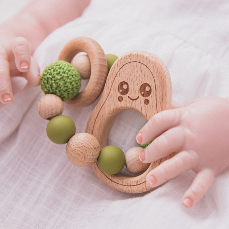 Wooden Teether Bracelet Manufacturer - Wholesale Food Grade Avocado Crochet Rope Rattle Toys