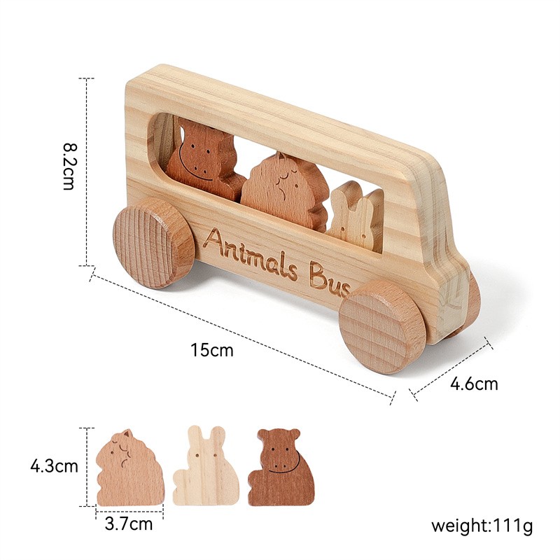 Wooden Bus Toy Manufacturer - Unisex Montessori Car Early Educational Animal Cognition Games Wholesale