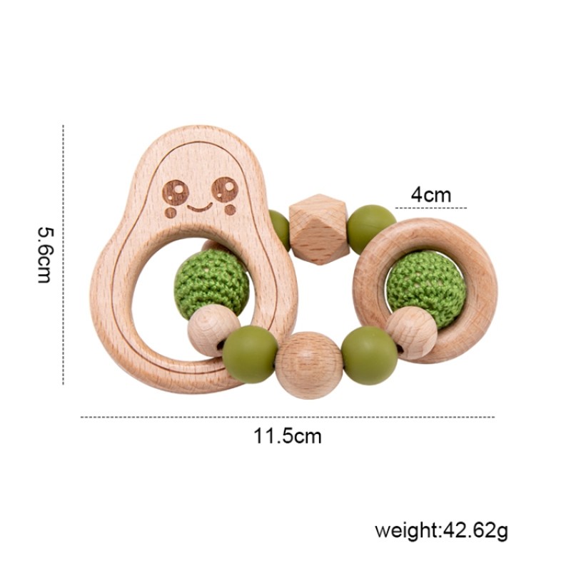 Wooden Teether Bracelet Manufacturer - Wholesale Food Grade Avocado Crochet Rope Rattle Toys