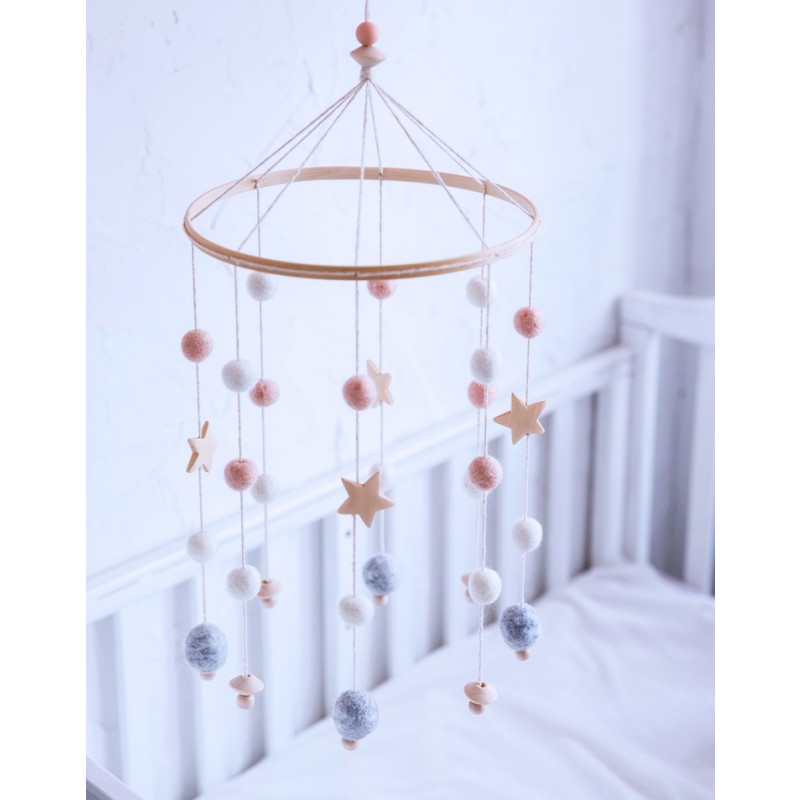 Felt Ball Wind Chime Manufacturer - Handmade Wooden Star Baby Mobiles Bed Bell Cradle Decoration for Stroller