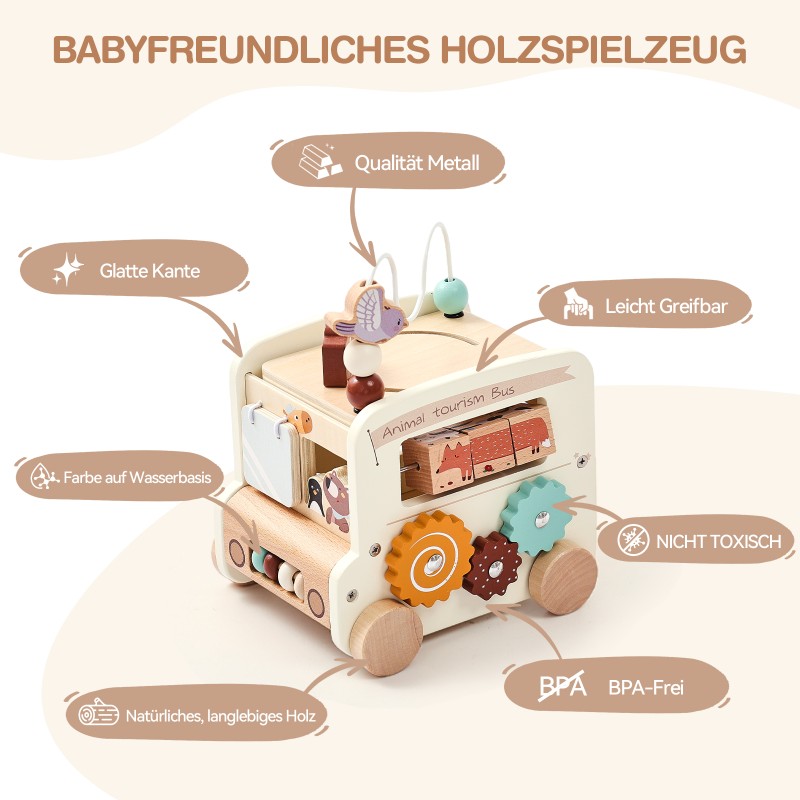 Wooden Activity Cube Manufacturer - Montessori 5-in-1 for Toddlers 1-3 Cognitive Early Educational